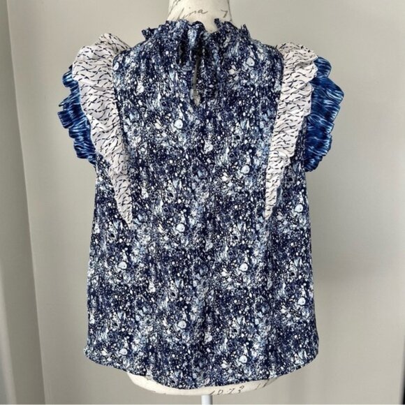 House of Harlow 1960 Blue  Ivory Sleeveless Blouse Sz   S - Picture 6 of 15